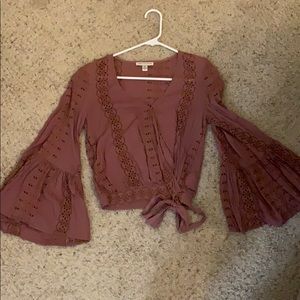American Eagle Cropped Eyelet Blouse - Mauve